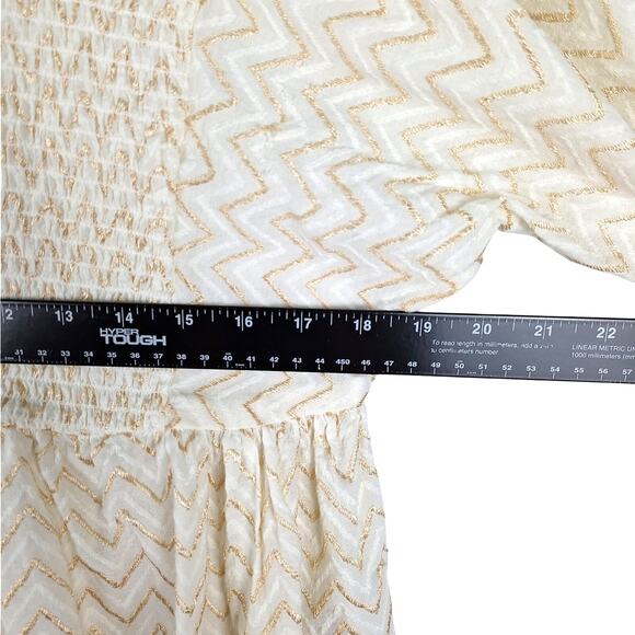 Womens Top XL Boho Chic Peasant Cottagecore Smocked Chevron Feminine Mock Neck - Picture 5 of 8